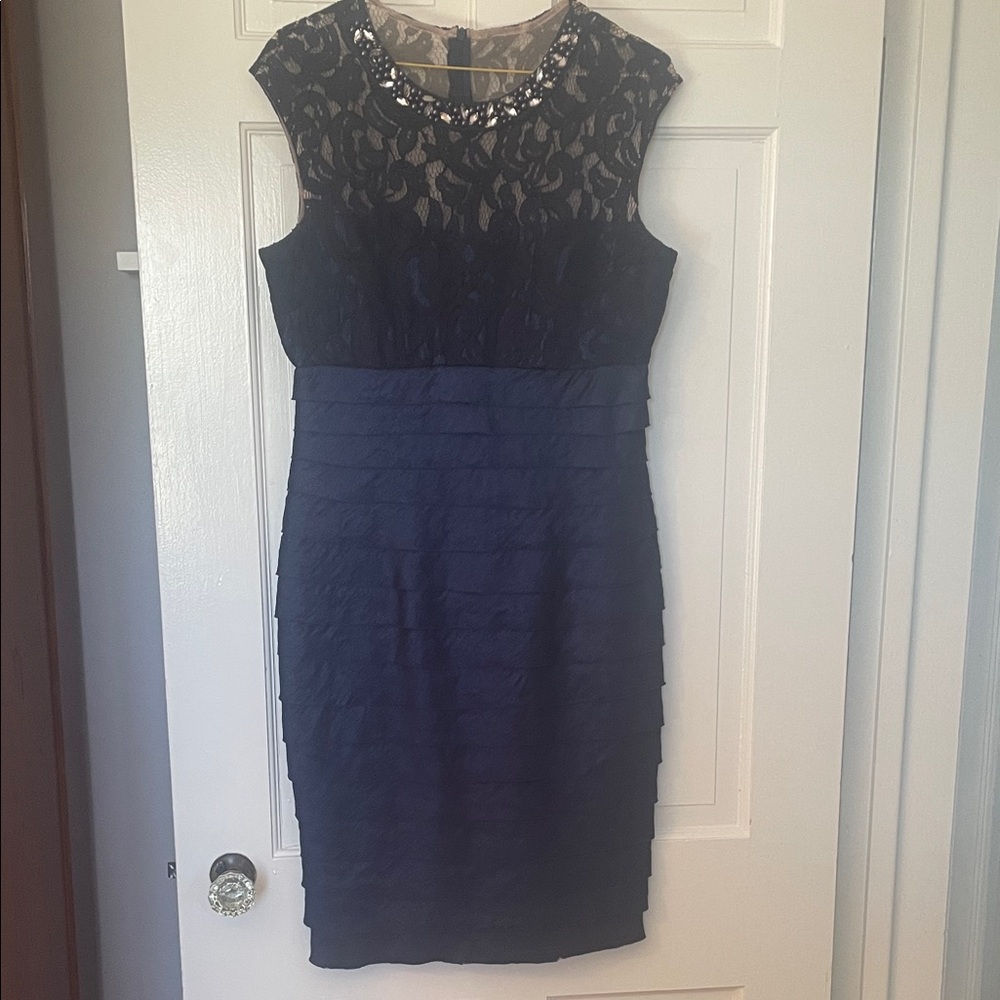London Times Navy Lace Midi Dress - Size 4